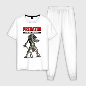 Мужская пижама хлопок с принтом Predator: Hunting Grounds в Новосибирске, 100% хлопок | брюки и футболка прямого кроя, без карманов, на брюках мягкая резинка на поясе и по низу штанин
 | game | gamer | predator: hunting grounds | игра | шутер