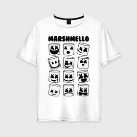 Женская футболка хлопок Oversize с принтом FORTNITE x MARSHMELLO в Новосибирске, 100% хлопок | свободный крой, круглый ворот, спущенный рукав, длина до линии бедер
 | deadmau5 | fortnite | fortnite 2 | fortnite x маршмелло | ikonik | marshmello | ninja | ninja streamer | raven | travis scott | ворон | иконик | ниндзя | пили | рейвен | трэвис скотт | фортнайт