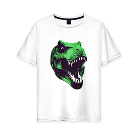 Женская футболка хлопок Oversize с принтом Голова динозавра в Новосибирске, 100% хлопок | свободный крой, круглый ворот, спущенный рукав, длина до линии бедер
 | dino | голова динозавра | динозавр | животные | монстр