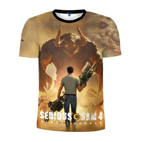 Мужская футболка 3D спортивная с принтом Serious Sam 4 в Новосибирске, 100% полиэстер с улучшенными характеристиками | приталенный силуэт, круглая горловина, широкие плечи, сужается к линии бедра | croteam | devolver | digital | games | planet | sam | serious | игры | крутой | планета | сэм