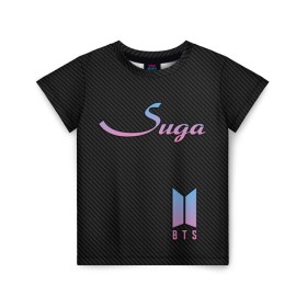 Детская футболка 3D с принтом BTS Suga в Новосибирске, 100% гипоаллергенный полиэфир | прямой крой, круглый вырез горловины, длина до линии бедер, чуть спущенное плечо, ткань немного тянется | Тематика изображения на принте: bts | j hope | j pop | jimin | jin | jungkook | k pop | korea | music | nct | pop | pop idols | suga | v | айдолы | бтс | идолы | к поп | корейская музыка | корея | нст | поп | попса | чимин