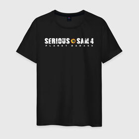 Мужская футболка хлопок с принтом Serious Sam 4 в Новосибирске, 100% хлопок | прямой крой, круглый вырез горловины, длина до линии бедер, слегка спущенное плечо. | croteam | devolver | digital | games | planet | sam | serious | игры | крутой | планета | сэм