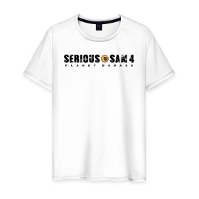 Мужская футболка хлопок с принтом Serious Sam 4 в Новосибирске, 100% хлопок | прямой крой, круглый вырез горловины, длина до линии бедер, слегка спущенное плечо. | croteam | devolver | digital | games | planet | sam | serious | игры | крутой | планета | сэм