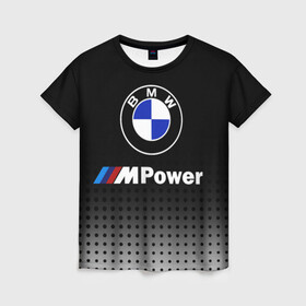 Женская футболка 3D с принтом BMW в Новосибирске, 100% полиэфир ( синтетическое хлопкоподобное полотно) | прямой крой, круглый вырез горловины, длина до линии бедер | bmw | bmw лого | bmw марка | bmw эмблема | бмв | бмв значок | бмв лого | бмв эмблема | бэха | значок bmw | лого автомобиля | логотип bmw | марка бмв | черно белый значок бмв