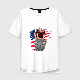 Мужская футболка хлопок Oversize с принтом AMERICA в Новосибирске, 100% хлопок | свободный крой, круглый ворот, “спинка” длиннее передней части | Тематика изображения на принте: america | dog | usa | америка | американский флаг | граффити | дог | кость | красивые граффити | прикольные граффити | собака | статуя | статуя свободы | сшы | флаг