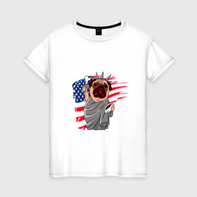 Женская футболка хлопок с принтом AMERICA в Новосибирске, 100% хлопок | прямой крой, круглый вырез горловины, длина до линии бедер, слегка спущенное плечо | america | dog | usa | америка | американский флаг | граффити | дог | кость | красивые граффити | прикольные граффити | собака | статуя | статуя свободы | сшы | флаг