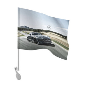 Флаг для автомобиля с принтом Mercedes в Новосибирске, 100% полиэстер | Размер: 30*21 см | amg | germany | mercedes | motorsport | nature | power | sky | speed | trek | германия | мерседес | мощь | природа | скорость | трек