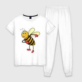 Женская пижама хлопок с принтом Пчела в Новосибирске, 100% хлопок | брюки и футболка прямого кроя, без карманов, на брюках мягкая резинка на поясе и по низу штанин | животные | картинки | крылья | лето | насекомое | прикольные | природа | пчела