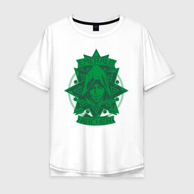 Мужская футболка хлопок Oversize с принтом Emerald Archer в Новосибирске, 100% хлопок | свободный крой, круглый ворот, “спинка” длиннее передней части | arrow | oliver queen | vdzabma | оливер куинн | стрела