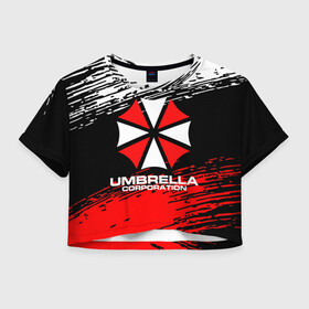 Женская футболка Crop-top 3D с принтом Umbrella Corporation. в Новосибирске, 100% полиэстер | круглая горловина, длина футболки до линии талии, рукава с отворотами | resident evil | umbrella corporation | амбрелла | амбрелла корпорейшн | вирус | вымышленная военная и фармацевтическая корпорация | игра | умбрелла