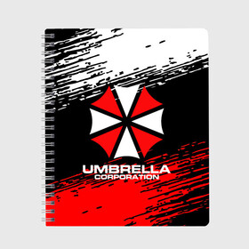 Тетрадь с принтом Umbrella Corporation в Новосибирске, 100% бумага | 48 листов, плотность листов — 60 г/м2, плотность картонной обложки — 250 г/м2. Листы скреплены сбоку удобной пружинной спиралью. Уголки страниц и обложки скругленные. Цвет линий — светло-серый
 | resident evil | umbrella corporation | амбрелла | амбрелла корпорейшн | вирус | вымышленная военная и фармацевтическая корпорация | игра | умбрелла