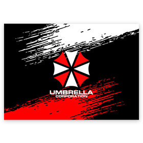 Поздравительная открытка с принтом Umbrella Corporation. в Новосибирске, 100% бумага | плотность бумаги 280 г/м2, матовая, на обратной стороне линовка и место для марки
 | resident evil | umbrella corporation | амбрелла | амбрелла корпорейшн | вирус | вымышленная военная и фармацевтическая корпорация | игра | умбрелла