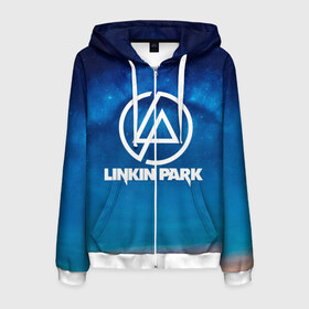 Мужская толстовка 3D на молнии с принтом Linkin Park в Новосибирске, 100% полиэстер | длина до линии бедра, манжеты и пояс оформлены мягкой тканевой резинкой, двухслойный капюшон со шнурком для регулировки, спереди молния, по бокам два кармана | chester bennington | linkin park | rock | space | группа | космос | линкин парк | логотип | музыка | рок | рок н ролл | честер беннингтон | эмблема