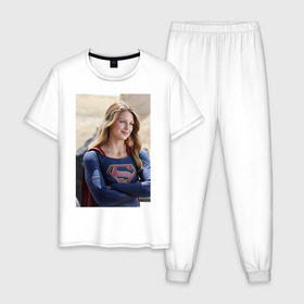 Мужская пижама хлопок с принтом Supergirl в Новосибирске, 100% хлопок | брюки и футболка прямого кроя, без карманов, на брюках мягкая резинка на поясе и по низу штанин
 | kara danvers | supergirl | vdzabma | кара дэнверс | супергерл
