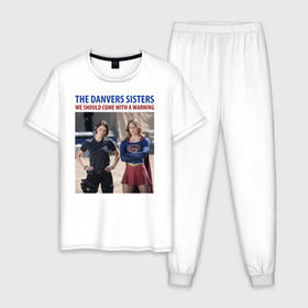 Мужская пижама хлопок с принтом The Danvers Sisters в Новосибирске, 100% хлопок | брюки и футболка прямого кроя, без карманов, на брюках мягкая резинка на поясе и по низу штанин
 | alex danvers | kara danvers | supergirl | vdzabma | алекс дэнверс | кара дэнверс | супергерл