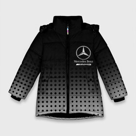 Зимняя куртка для девочек 3D с принтом Mercedes-Benz в Новосибирске, ткань верха — 100% полиэстер; подклад — 100% полиэстер, утеплитель — 100% полиэстер. | длина ниже бедра, удлиненная спинка, воротник стойка и отстегивающийся капюшон. Есть боковые карманы с листочкой на кнопках, утяжки по низу изделия и внутренний карман на молнии. 

Предусмотрены светоотражающий принт на спинке, радужный светоотражающий элемент на пуллере молнии и на резинке для утяжки. | amg | mercedes | mercedes значок | mercedes лого | mercedes марка | амг | бенц | лого автомобиля | логотип мерседес | мерин | мерс | мерседес | мерседес бенз | мерседес лого | мерседес эмблема