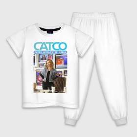 Детская пижама хлопок с принтом CatCo в Новосибирске, 100% хлопок |  брюки и футболка прямого кроя, без карманов, на брюках мягкая резинка на поясе и по низу штанин
 | catco | supergirl | vdzabma | кэтко | супергерл