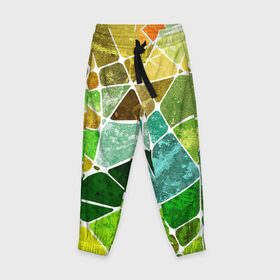 Детские брюки 3D с принтом Мозаика в Новосибирске, 100% полиэстер | манжеты по низу, эластичный пояс регулируется шнурком, по бокам два кармана без застежек, внутренняя часть кармана из мелкой сетки | бирюзовый | зелёный | мозаика | синий | стекло