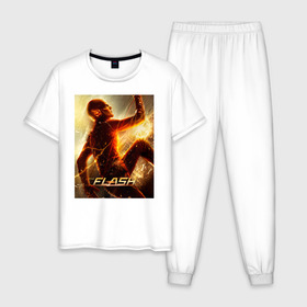 Мужская пижама хлопок с принтом The Flash в Новосибирске, 100% хлопок | брюки и футболка прямого кроя, без карманов, на брюках мягкая резинка на поясе и по низу штанин
 | barry allen | the flash | vdzabma | барри аллен | флэш