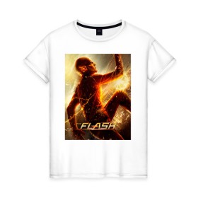 Женская футболка хлопок с принтом The Flash в Новосибирске, 100% хлопок | прямой крой, круглый вырез горловины, длина до линии бедер, слегка спущенное плечо | barry allen | the flash | vdzabma | барри аллен | флэш