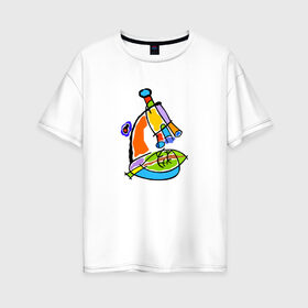 Женская футболка хлопок Oversize с принтом Микроскоп в Новосибирске, 100% хлопок | свободный крой, круглый ворот, спущенный рукав, длина до линии бедер
 | микроскоп | наука | рисунок | электронный