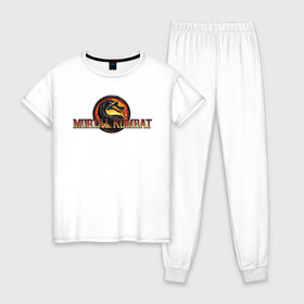 Женская пижама хлопок с принтом Mortal Kombat в Новосибирске, 100% хлопок | брюки и футболка прямого кроя, без карманов, на брюках мягкая резинка на поясе и по низу штанин | logo | mortal kombat | vdkarsve | логотип | мк 9 | мортал комбат