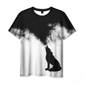 Мужская футболка 3D с принтом Galaxy wolf в Новосибирске, 100% полиэфир | прямой крой, круглый вырез горловины, длина до линии бедер | Тематика изображения на принте: dreams | galaxy wolf | psicodelic | space | wolf | абстракция | волк | волк выдыхает  космос | волк космос | вселенная | галактика | дым | космос | космос арт | космос из дыма | небо | психоделика