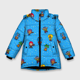 Зимняя куртка для девочек 3D с принтом Brawl Stars в Новосибирске, ткань верха — 100% полиэстер; подклад — 100% полиэстер, утеплитель — 100% полиэстер. | длина ниже бедра, удлиненная спинка, воротник стойка и отстегивающийся капюшон. Есть боковые карманы с листочкой на кнопках, утяжки по низу изделия и внутренний карман на молнии. 

Предусмотрены светоотражающий принт на спинке, радужный светоотражающий элемент на пуллере молнии и на резинке для утяжки. | bo | brawl | brock | bull | colt | dynamike | elprimo | jessie | leon | moba | nita | shelly | stars | бо | брок | булл | джесси | динамайк | кольт | леон | нита | шелли | эльпримо