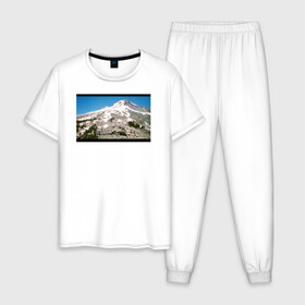 Мужская пижама хлопок с принтом The Shining Landscape в Новосибирске, 100% хлопок | брюки и футболка прямого кроя, без карманов, на брюках мягкая резинка на поясе и по низу штанин
 | Тематика изображения на принте: the shining | vdosadir | горы | пейзаж | сияние | стэнли кубрик