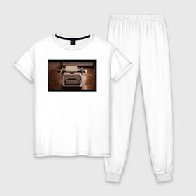 Женская пижама хлопок с принтом The Shining Typewriter Frame в Новосибирске, 100% хлопок | брюки и футболка прямого кроя, без карманов, на брюках мягкая резинка на поясе и по низу штанин | the shining | vdosadir | сияние | стэнли кубрик