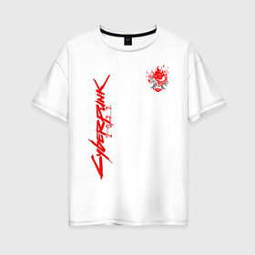 Женская футболка хлопок Oversize с принтом CYBERPUNK 2077 SAMURAI в Новосибирске, 100% хлопок | свободный крой, круглый ворот, спущенный рукав, длина до линии бедер
 | cd project red | cyberpunk 2077 | keanu reeves | samurai | киану ривз | киберпанк 2077 | самураи