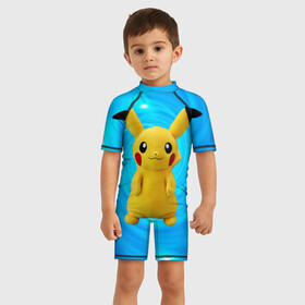 Детский купальный костюм 3D с принтом Пикачу в Новосибирске, Полиэстер 85%, Спандекс 15% | застежка на молнии на спине | pikachu | pokemon | аниме | зверек | мультик | мультфильм | пика | пикачу | покемон | покемоны