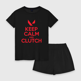 Женская пижама с шортиками хлопок с принтом KEEP CALM CLUTCH в Новосибирске, 100% хлопок | футболка прямого кроя, шорты свободные с широкой мягкой резинкой | breach | cs go | cypher | jett | league of legends | legends of runeterra | lol | omen | overwatch | phoenix | riot | riot games | sage | sona | sova | valorant | viper | валорант | кс го | лига легенд | лол