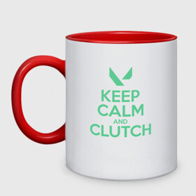 Кружка двухцветная с принтом KEEP CALM CLUTCH в Новосибирске, керамика | объем — 330 мл, диаметр — 80 мм. Цветная ручка и кайма сверху, в некоторых цветах — вся внутренняя часть | breach | cs go | cypher | jett | league of legends | legends of runeterra | lol | omen | overwatch | phoenix | riot | riot games | sage | sona | sova | valorant | viper | валорант | кс го | лига легенд | лол