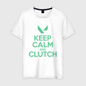 Мужская футболка хлопок с принтом KEEP CALM CLUTCH в Новосибирске, 100% хлопок | прямой крой, круглый вырез горловины, длина до линии бедер, слегка спущенное плечо. | Тематика изображения на принте: breach | cs go | cypher | jett | league of legends | legends of runeterra | lol | omen | overwatch | phoenix | riot | riot games | sage | sona | sova | valorant | viper | валорант | кс го | лига легенд | лол