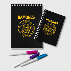 Блокнот с принтом RAMONES в Новосибирске, 100% бумага | 48 листов, плотность листов — 60 г/м2, плотность картонной обложки — 250 г/м2. Листы скреплены удобной пружинной спиралью. Цвет линий — светло-серый
 | Тематика изображения на принте: america | ramones | rock | usa | америка | джонни рамон | джоуи рамон | ди ди рамон | клем бурк | кристофер уорд | марки рамон | рамоунз | ричи рамон | рок | сша | томми рамон