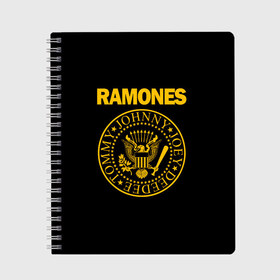 Тетрадь с принтом RAMONES в Новосибирске, 100% бумага | 48 листов, плотность листов — 60 г/м2, плотность картонной обложки — 250 г/м2. Листы скреплены сбоку удобной пружинной спиралью. Уголки страниц и обложки скругленные. Цвет линий — светло-серый
 | Тематика изображения на принте: america | ramones | rock | usa | америка | джонни рамон | джоуи рамон | ди ди рамон | клем бурк | кристофер уорд | марки рамон | рамоунз | ричи рамон | рок | сша | томми рамон