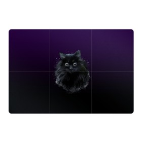 Магнитный плакат 3Х2 с принтом черный кот на фиолетовом фоне в Новосибирске, Полимерный материал с магнитным слоем | 6 деталей размером 9*9 см | Тематика изображения на принте: акварель | глаза | клево | котейка | котенок | котик | котэ | кошак | кошка | красиво | любителю кошек | модно | мяу | подарок | пушистый | рисунок | стильно | темный | черный кот | шерсть