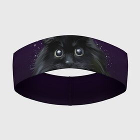 Повязка на голову 3D с принтом черный кот на фиолетовом фоне в Новосибирске,  |  | акварель | глаза | клево | котейка | котенок | котик | котэ | кошак | кошка | красиво | любителю кошек | модно | мяу | подарок | пушистый | рисунок | стильно | темный | черный кот | шерсть
