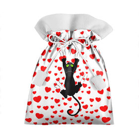 Подарочный 3D мешок с принтом Котейка в Новосибирске, 100% полиэстер | Размер: 29*39 см | animal | cat | love | животное | животные | кот | котенок | кошка | любовь | сердечки | хвост | черная