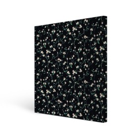 Холст квадратный с принтом Сакура на черном в Новосибирске, 100% ПВХ |  | сакура | узоры | цветы | черная