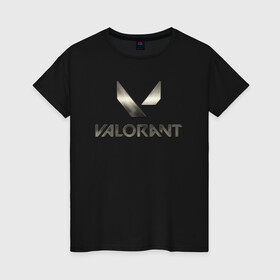 Женская футболка хлопок с принтом Valorant Серебренный лого в Новосибирске, 100% хлопок | прямой крой, круглый вырез горловины, длина до линии бедер, слегка спущенное плечо | brimstone | coba | csgo | cypher | jett | phoenix | riot games | sage | valorant | viper | валарант | валорант | кс