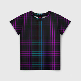 Детская футболка 3D с принтом Neon cell в Новосибирске, 100% гипоаллергенный полиэфир | прямой крой, круглый вырез горловины, длина до линии бедер, чуть спущенное плечо, ткань немного тянется | геометрия | градиент | квадраты | клетка | клетчатый | линии | неоновый | полосы | популярный | разноцветный | решетка | сетка | текстура | фиолетовый | шотландка | яркий