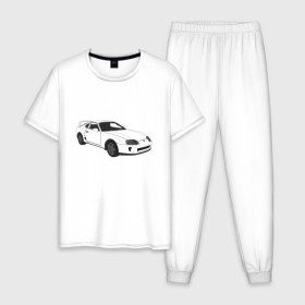 Мужская пижама хлопок с принтом Toyota Supra JZA80 в Новосибирске, 100% хлопок | брюки и футболка прямого кроя, без карманов, на брюках мягкая резинка на поясе и по низу штанин
 | 