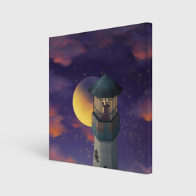 Холст квадратный с принтом To the Moon 3D в Новосибирске, 100% ПВХ |  | lighthouse | moon | night | pair | silhouettes | stars | to the moon | звёзды | луна | маяк | ночь | пара | силуэты