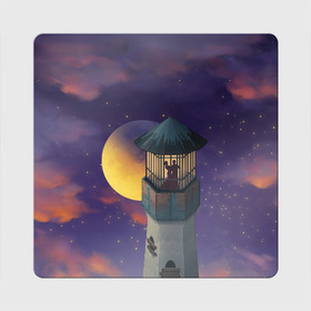 Магнит виниловый Квадрат с принтом To the Moon 3D в Новосибирске, полимерный материал с магнитным слоем | размер 9*9 см, закругленные углы | Тематика изображения на принте: lighthouse | moon | night | pair | silhouettes | stars | to the moon | звёзды | луна | маяк | ночь | пара | силуэты