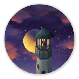 Коврик для мышки круглый с принтом To the Moon 3D в Новосибирске, резина и полиэстер | круглая форма, изображение наносится на всю лицевую часть | lighthouse | moon | night | pair | silhouettes | stars | to the moon | звёзды | луна | маяк | ночь | пара | силуэты