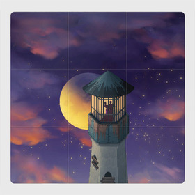 Магнитный плакат 3Х3 с принтом To the Moon 3D в Новосибирске, Полимерный материал с магнитным слоем | 9 деталей размером 9*9 см | lighthouse | moon | night | pair | silhouettes | stars | to the moon | звёзды | луна | маяк | ночь | пара | силуэты