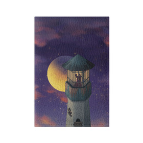 Обложка для паспорта матовая кожа с принтом To the Moon 3D в Новосибирске, натуральная матовая кожа | размер 19,3 х 13,7 см; прозрачные пластиковые крепления | lighthouse | moon | night | pair | silhouettes | stars | to the moon | звёзды | луна | маяк | ночь | пара | силуэты