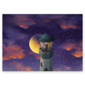 Поздравительная открытка с принтом To the Moon 3D в Новосибирске, 100% бумага | плотность бумаги 280 г/м2, матовая, на обратной стороне линовка и место для марки
 | lighthouse | moon | night | pair | silhouettes | stars | to the moon | звёзды | луна | маяк | ночь | пара | силуэты
